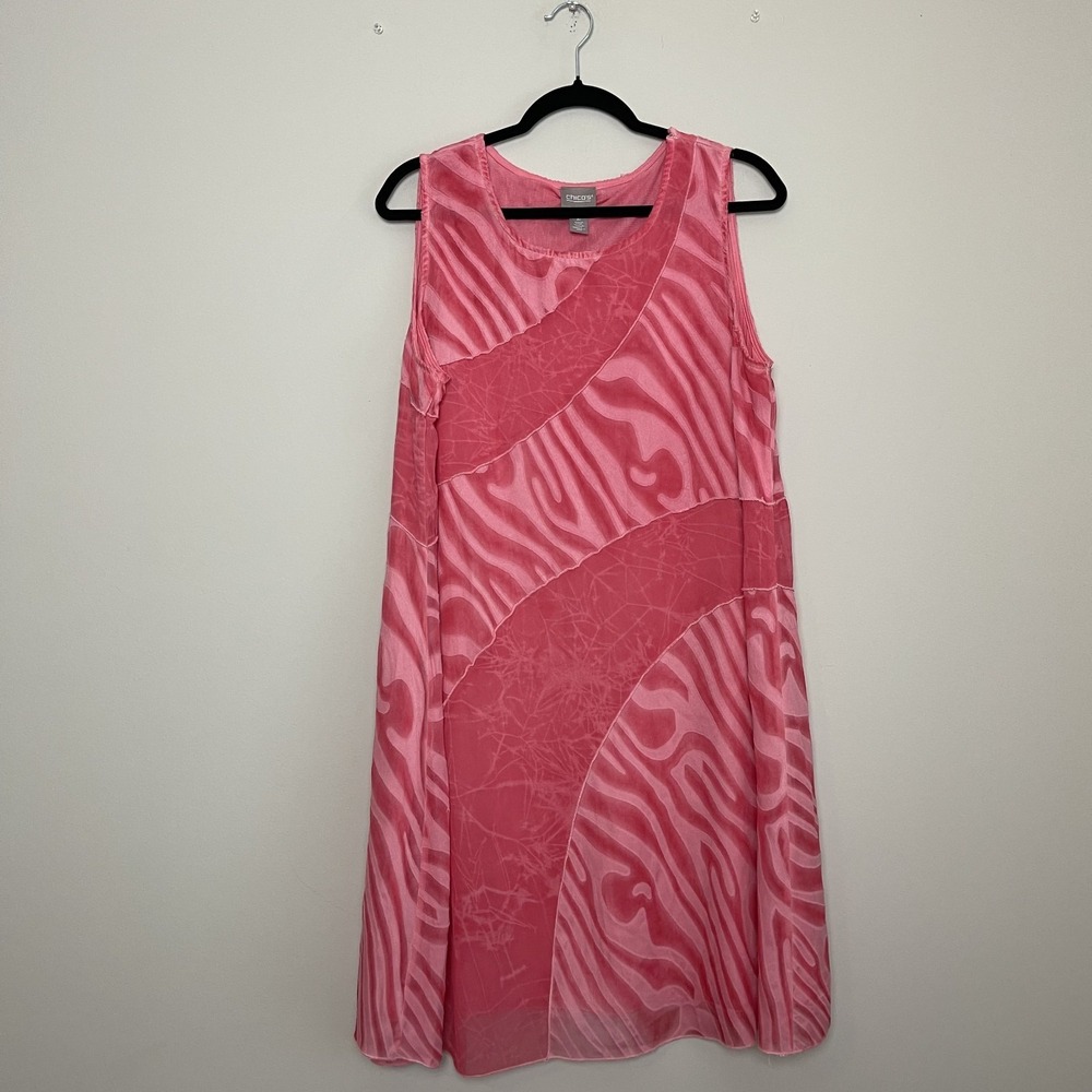 Chico's Pink Abstract Artsy Boho Lightweight Resort Y2K Vacation Mini Dress
